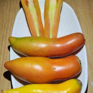 ripe pink fang tomato on a plate